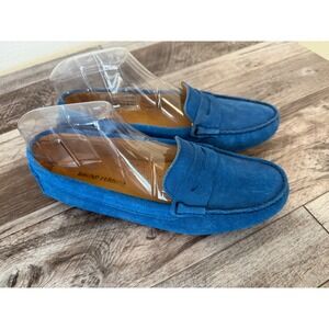 Bruno Ferrini Loafers 38 Royal Blue Suede Penny Slip On Classic Preppy Chic